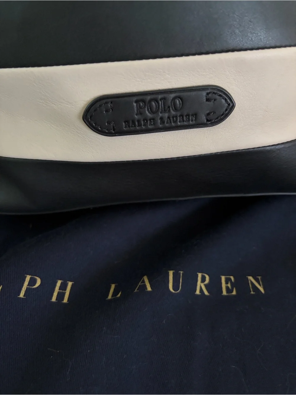 Ralph Lauren Black and cream leather bucket bag with wristlet